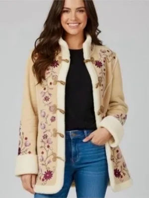St. John’s Bay VINTAGE Embroidered Genuine Suede Sherpa Penny Lane Jacket Large thumbnail 2