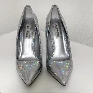 Steve Madden Silver Iridescent Daisie Pointed Toe Stiletto Heels 7 thumbnail 5