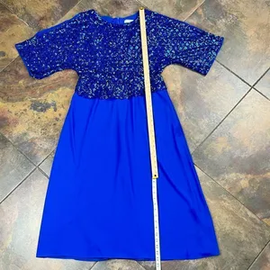 Grace Karin Royal Blue Dress Sequin Top Batwing Sleeves Solid Skirt Large thumbnail 9