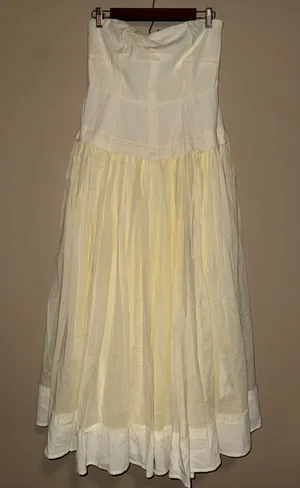 Hyfve Cream Strapless Paneled Maxi Dress Smocked Back Raw Hem L Prairie Farmcore thumbnail 1