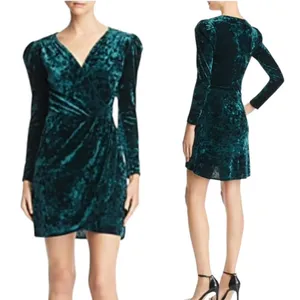 AQUA Velvet Faux Wrap Mini Dress Green Size S NWT thumbnail 2