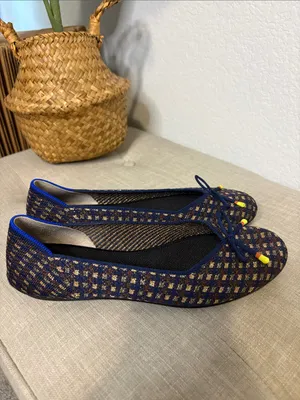 Rothy's Navy Tweed Ballet Flats with Yellow Tips 7 thumbnail 2