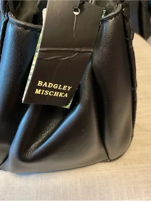 Badgley Mischka Black Quilted Top-Handle Satchel with Gold-Tone Accent thumbnail 7