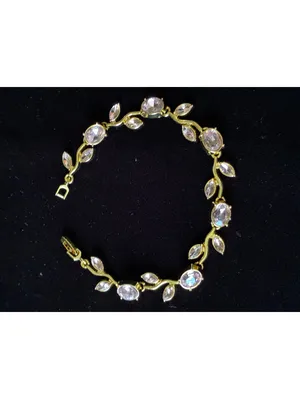 14K Gold Plated Leaf Vine Bracelet Marquise CZ Crystal Link Chain 7.5 thumbnail 5