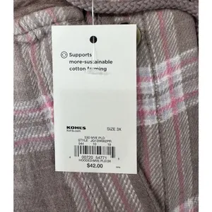 NEW SO Hooded Flannel Shirt Pink Brown Plaid NEW Plus 3X long sleeve button fron thumbnail 13