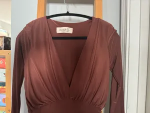 Club London brown plunge ruche dress thumbnail 3
