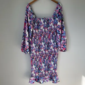 Pink Lily Boutique Floral Print Midi Dress Ruched Bubble Sleeves Size Medium thumbnail 2