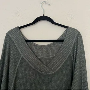 We The Free Free People Westend Thermal Waffle Top Size Large in Green thumbnail 7