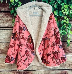 Urban Outfitters Inspired Beatriz Fuzzy Reversible Coat Jacket L Floral Fleece thumbnail 1