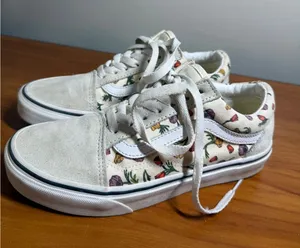 Vans Old Skool Floral Print Cream Suede Low Top Sneakers Womens 6 thumbnail 1