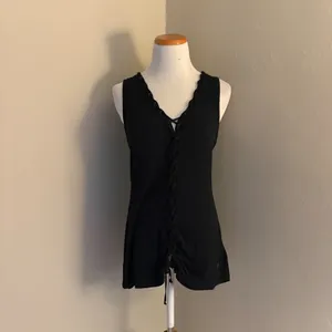 GUESS x Tiesto NWT Lace Up Eyelet Tank Top‎ Jet Black Festival Large thumbnail 2
