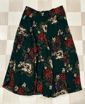 Green Red Floral Midi Cottagecore Skirt Size M thumbnail 1