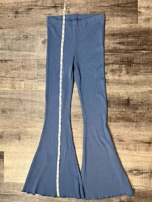 AERIE Kick It Ribbed Super Flare Pants in Blue thumbnail 8