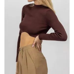 Olivaceous Long Sleeve Ribbed Brown Crop Top Size Small thumbnail 7
