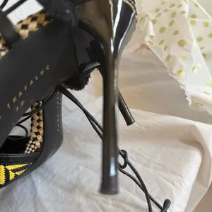 Zara Black and Yellow Woven Lace Up Sandals thumbnail 7