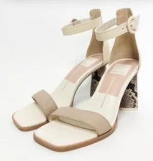 Dolce Vita Tan and Cream Heeled Sandals with Sculptural Heel thumbnail 1