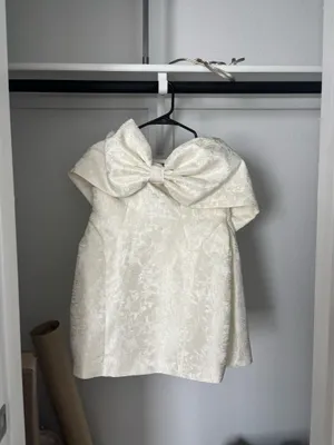 Babyboo XL White mini dress with shoulder bow, and zip/tie back #minidress #bowdetail thumbnail 5