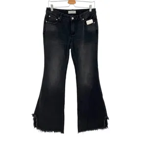 Free People Vintage Flared Jeans Black Ash‎ Denim Raw Hem Size 27 thumbnail 3
