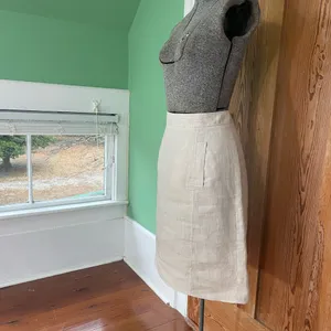 💥Brooks Brothers 100% Linen A-Line Skirt Cream Natural Pockets Size 8💛 thumbnail 4