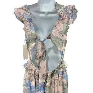 Big Water Blue Sky Pink Blue Green Floral Flutter Tie Back Maxi Dress S NEW Tags thumbnail 10