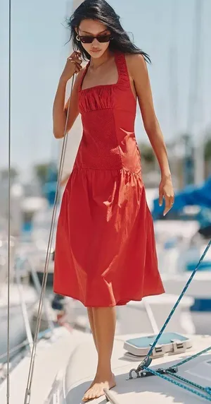 Celandine sleeveless smocked open back midi dress red size medium thumbnail 1