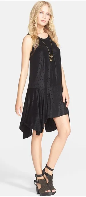 Free‎ People Fairy Goth Swing Black Polka Dots Asymmetrical Dress NWT Size S thumbnail 1