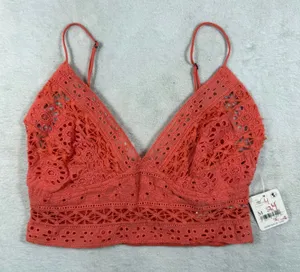 Free People FP One Adella Bralette Lip Gloss Coral Eyelet Lace Crop Top Medium thumbnail 1