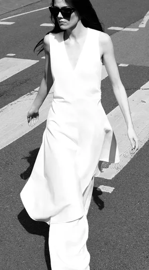COS V-Neck White Asymmetrical Sleeveless Maxi Dress Size XS thumbnail 1