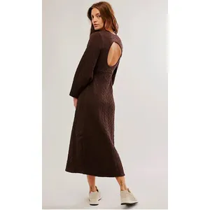 Free People Gabby Boho Textured Seamless Midi Dress in Coconut Shell Size Medium thumbnail 2