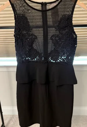 Black Lace Sheer Peplum Sleeveless Dress thumbnail 1