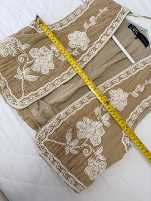 ZARA Embroidered Floral Boho Vest Tan Bohemian Cottagecore Festival Romantic M thumbnail 7
