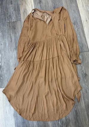 Mustard Seed Dress XS Tan High Low Tiered Boho Long Sleeve Mini thumbnail 1