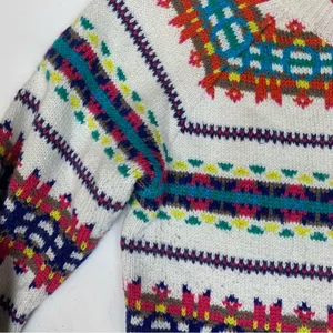 old navy women's medium faire isle knit sweater casual white colorful holiday thumbnail 5