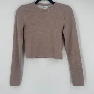 Tna Cropped Long Sleeve Ribbed‎ Waffle Knit Top Taupe Size S Aritzia thumbnail 2