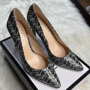 Nine West Black and White Chevron 4” Inch Stilettos thumbnail 2