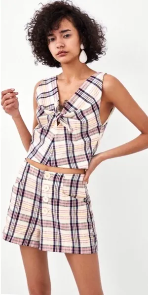 Zara TRF Crop Plaid Top thumbnail 1
