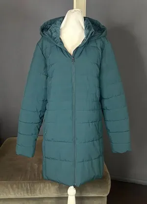 Swiss Tech Women’s Blue Green Puffer Jacket Hooded Quilted Design Size L 12/14 thumbnail 1