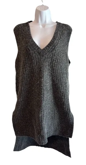 BCBGMAXAZRIA Grey Ribbed Knit V-Neck Sweater‎ Dress High-Low Hem - Size Medium thumbnail 1