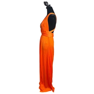 Hello Molly Thigh High Split Maxi Dress Womens 8 Orange Plunging Neckline thumbnail 9
