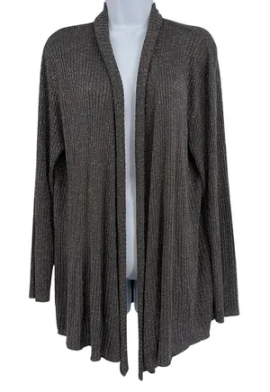 Chico's Ribbed Shimmery Womens Sweater Cardigan Sz XL Holiday Glam Metallic Open thumbnail 1