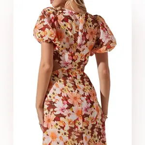 ASTR Jennell Summer Boho Maxi Dress Wedding Guest Vacation in Brown Red Floral thumbnail 4