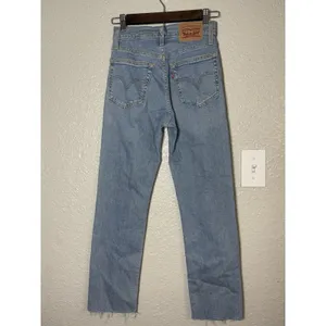 Levi's Women's Wedgie Straight Distressed Button-Fly Blue Jeans size 24 thumbnail 2