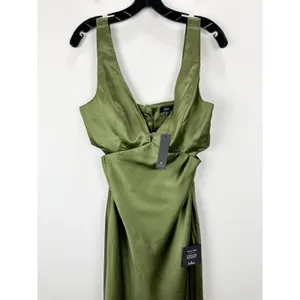 Lulus Unmatched Elegance Olive Satin Sleeveless Midi Dress Cocktail Party L NWT thumbnail 6