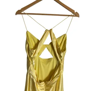 Mac Duggal Yellow Satin Twist Front Cut Out Slip Maxi Formal Gown Size 6 thumbnail 12