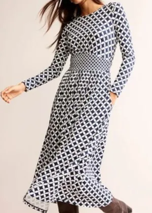 Like New Boden Thea Long Sleeve Midi Dress Navy White Size 6 thumbnail 1