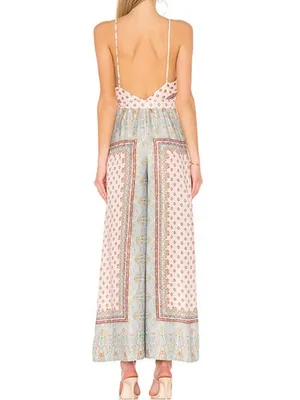 Free People Britt Printed Playsuit Jumpsuit Romper Silky Wide Leg Size 2 thumbnail 3