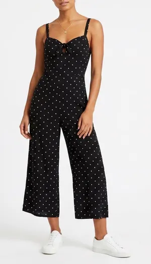 Old Navy Womens 2X Plus Black Polka Dot Wide Leg Jumpsuit Smocked Rayon thumbnail 1