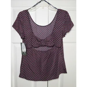 Keds Plaid Bow Back Blouse‎ Womens Size S Navy Red Checkered Y2K Preppy Top thumbnail 3