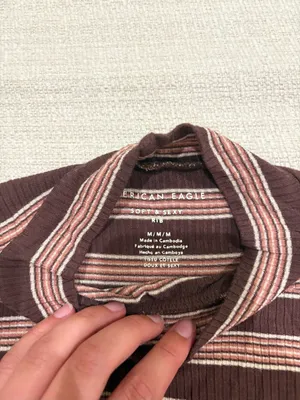 American Eagle Outfitters Brown & Pink Striped Ribbed Crop Top thumbnail 2
