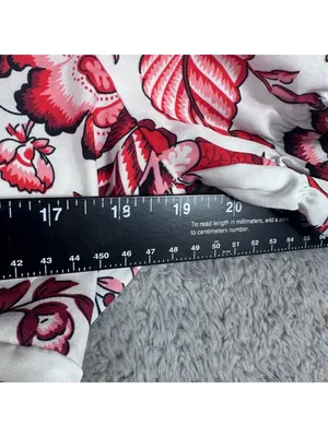 Floral V-Neck Midi Dress With Puff Sleeves & Ruffled Hem Red & White thumbnail 2